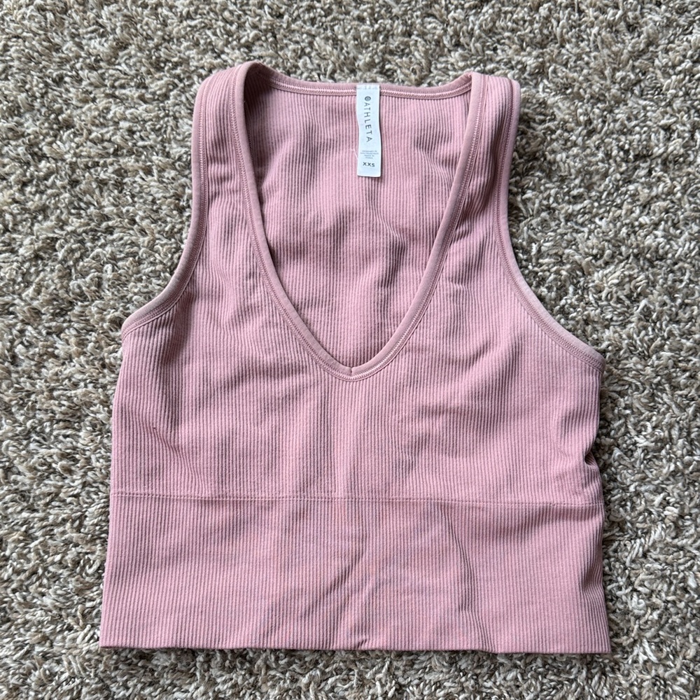 Athleta Ribbed Pink V-Neck Tank Top
